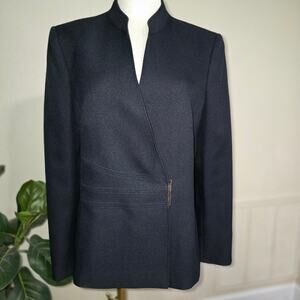 Tahari Arthur S. Levine Blazer Jacket Womens 14 Black Asymmetrical Stand Collar